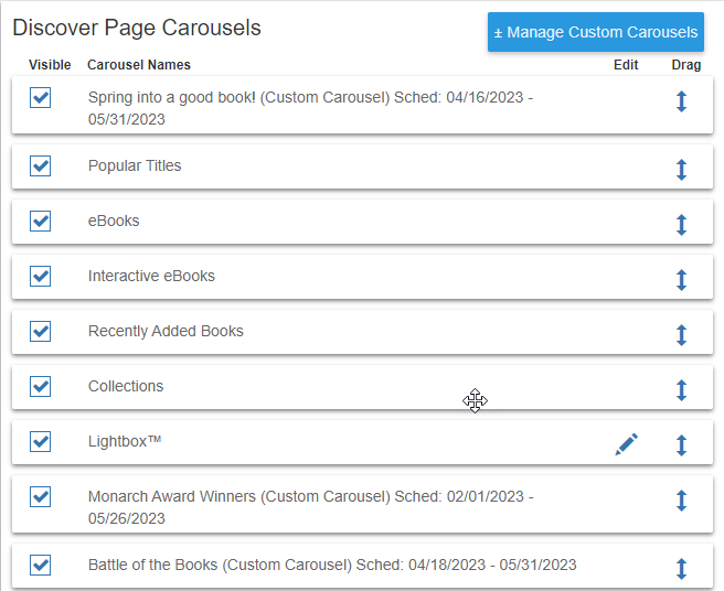 Discover page carousels.