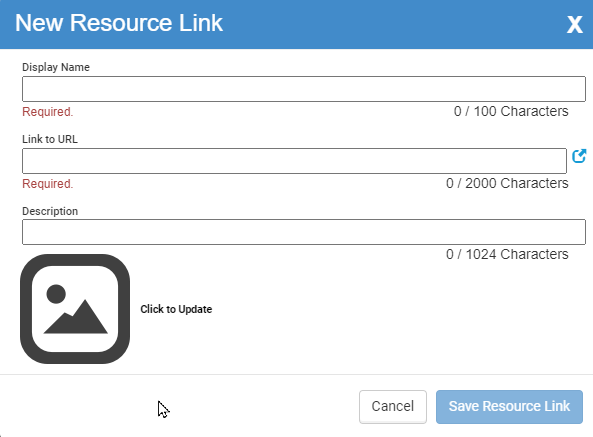 New Resource LInk pop-up.