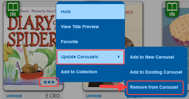Title with More Options icon, Update Carousels, Remove from Carousel highlighted.