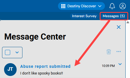 Messages link and Abuse report message.