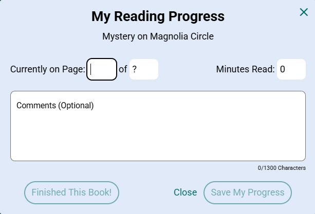 My Reading Progress pop-up.