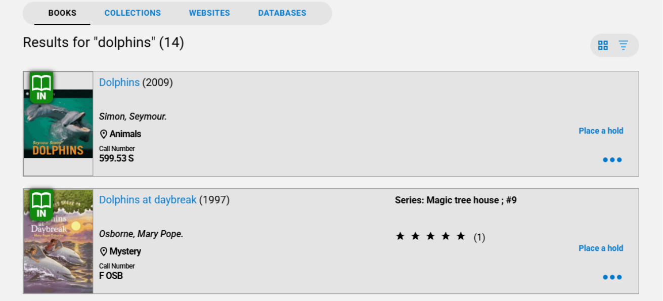 Search results in list view.