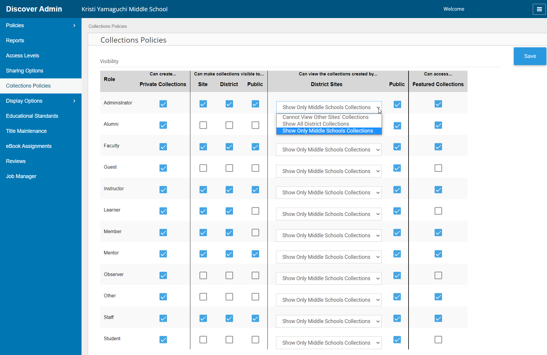 Collections Policies page.