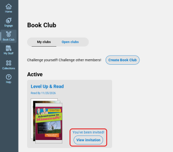 Book Club with View invitation highlighted.