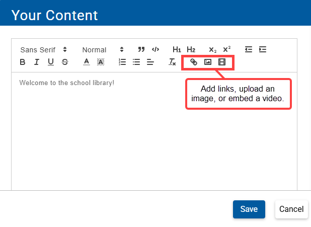 Homepage content block editor.