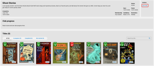 Open book club page with Join club option highlighted.
