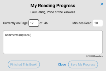 My Reading Progress pop-up.
