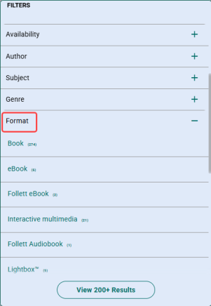 Filter list with Format highlighted.