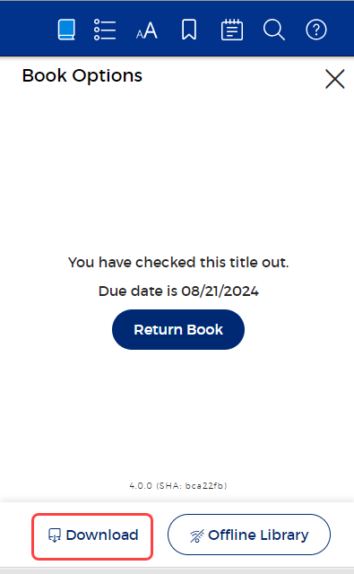 Book Options with Download highlighted.