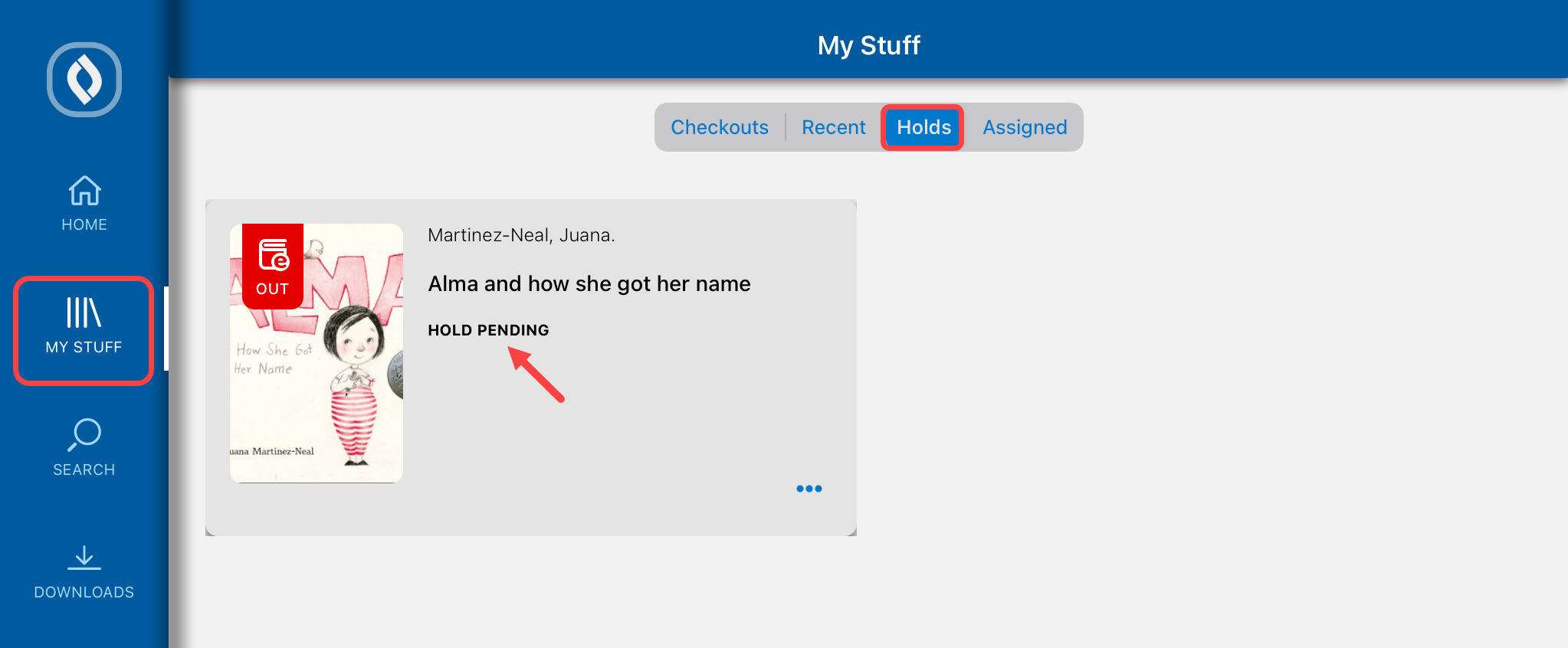 My Stuff screen with Holds tab selected.