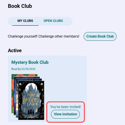 Book Club with View invitation highlighted.