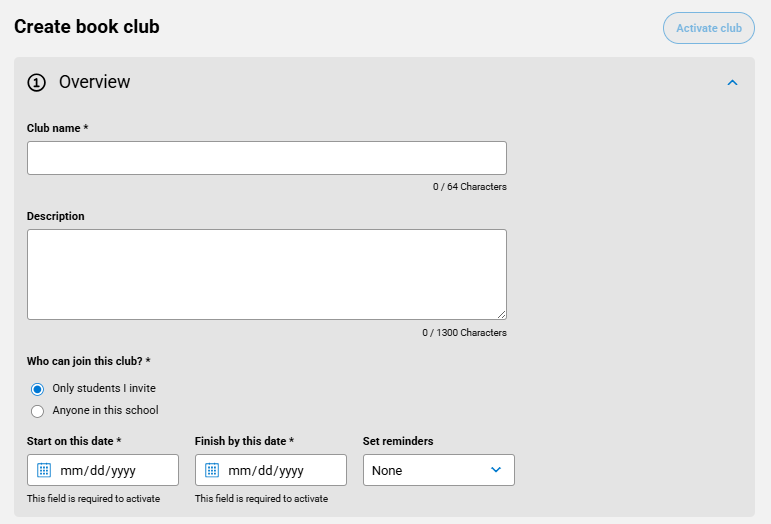 Create book club Overview section.