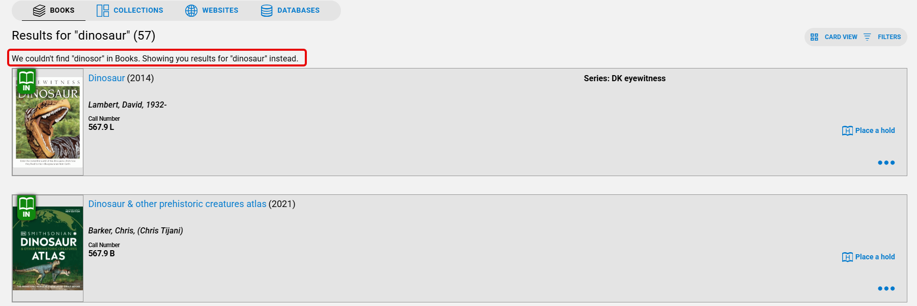 Example of a search suggestion for a misspelled word.