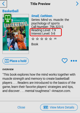 Title Preview with reading program information highlighted.