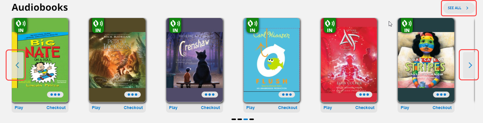eBooks carousel with forward/back arrows and See All highlighted.