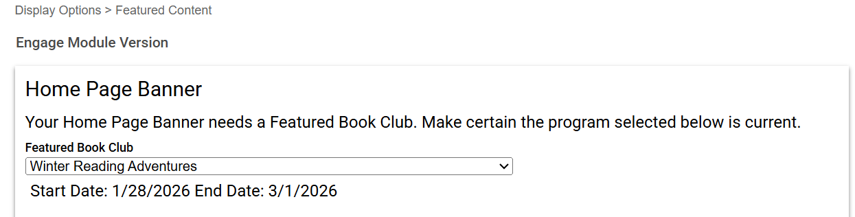 Home Page Banner section with Featured Book Club drop-down highlighted.